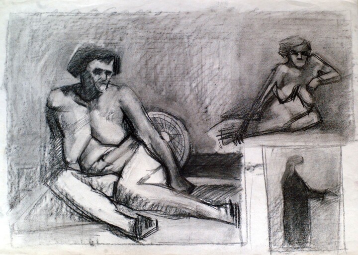 Рисунок под названием "Nude A" - Dario Raffaele Orioli, Подлинное произведение искусства, Древесный уголь