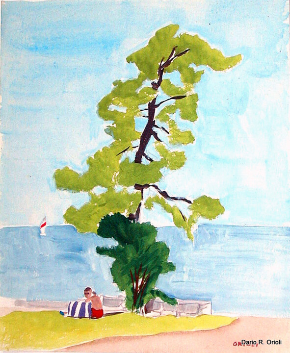 Peinture intitulée "Rest under a Tree" par Dario Raffaele Orioli, Œuvre d'art originale