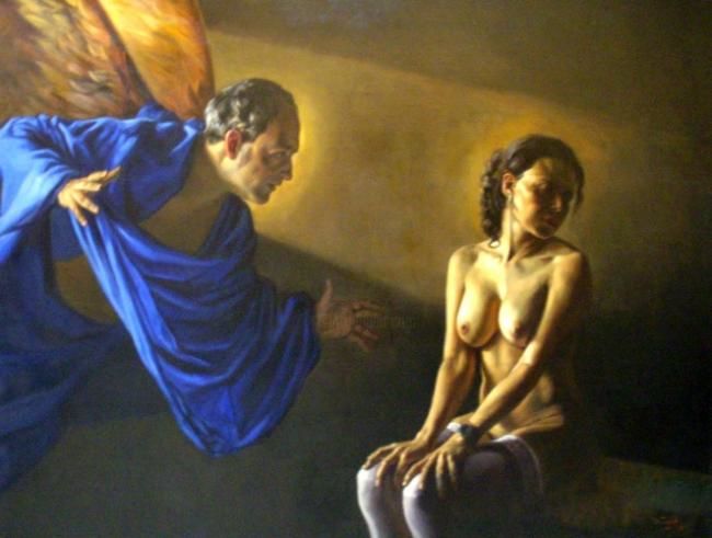 Peinture intitulée "La Anunciación" par Dario Ortiz, Œuvre d'art originale