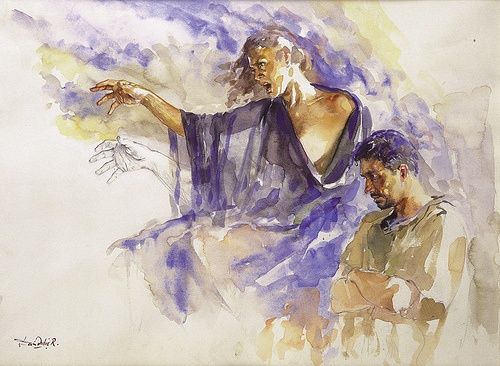 Pittura intitolato "La pitonisa" da Dario Ortiz, Opera d'arte originale