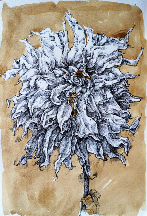 Painting titled "Floral 13.1" by Dariya Tumanova, Original Artwork, Ink