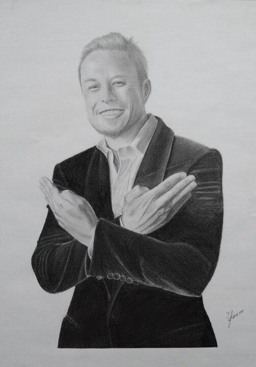 Painting titled "Elon Musk" by Darja Samoylovich, Original Artwork, Pencil