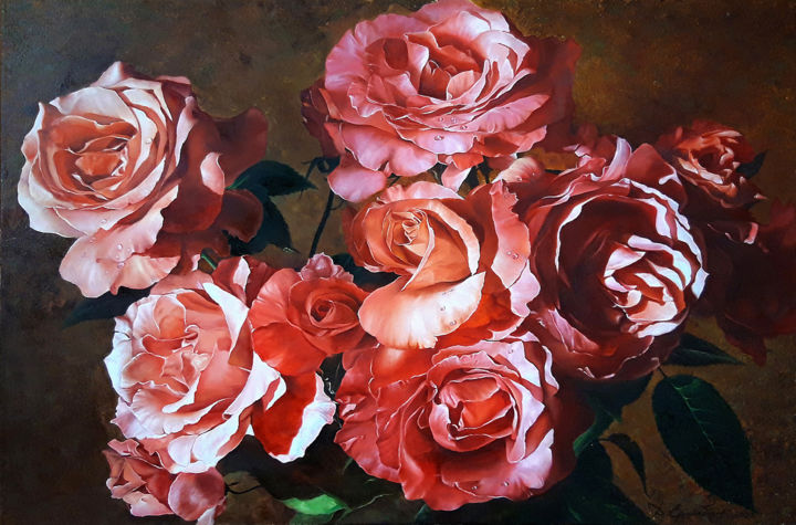 Peinture intitulée "Roses" par Darkan Yermekbayev, Œuvre d'art originale, Huile