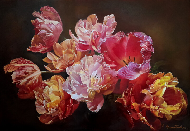 Pintura intitulada "Bouquet 3" por Darkan Yermekbayev, Obras de arte originais, Óleo