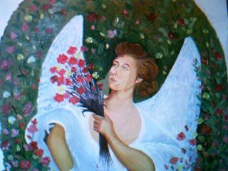 Painting titled "Angels with Roses" by Johnny E.S.J. Otilano, Original Artwork