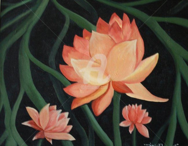 Painting titled "Lotus" by Johnny E.S.J. Otilano, Original Artwork, Oil