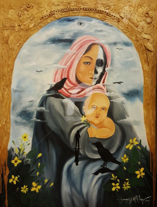 Картина под названием "Mother & Child with…" - Johnny E.S.J. Otilano, Подлинное произведение искусства, Масло