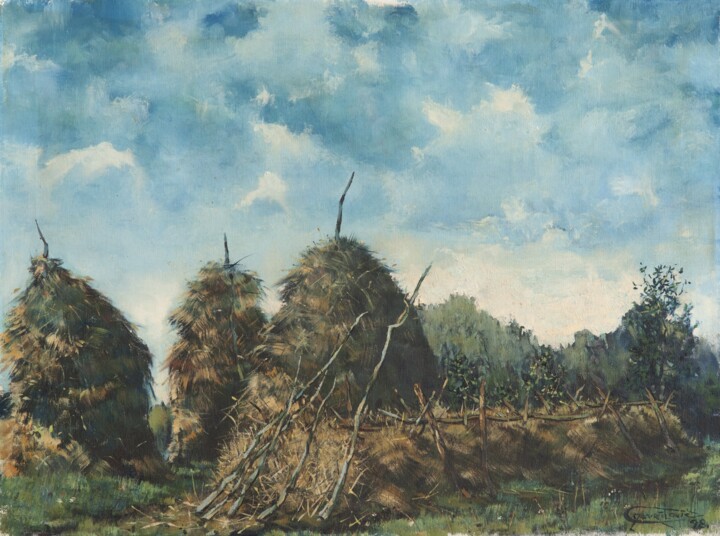Peinture intitulée "The haystacks" par Darko Gavrilovic, Œuvre d'art originale, Huile