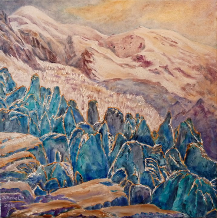 Painting titled "Séracs et Mont-Blanc" by Darnal, Original Artwork, Oil