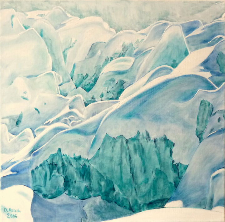 Pittura intitolato "Neige sur glace" da Darnal, Opera d'arte originale, Olio