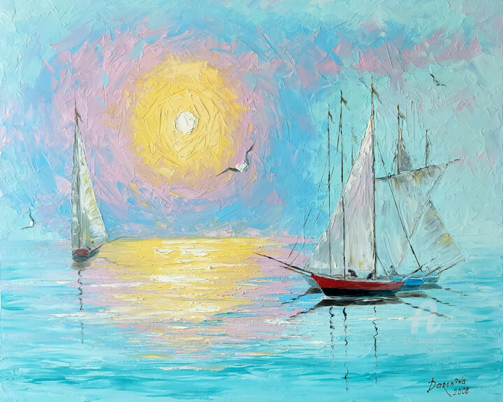 Painting titled "Clear morning at sea" by Irina Daronina, Original Artwork, Oil