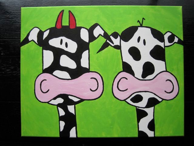Malerei mit dem Titel "Twin Cows" von Darosa Children'S Art, Original-Kunstwerk, Andere