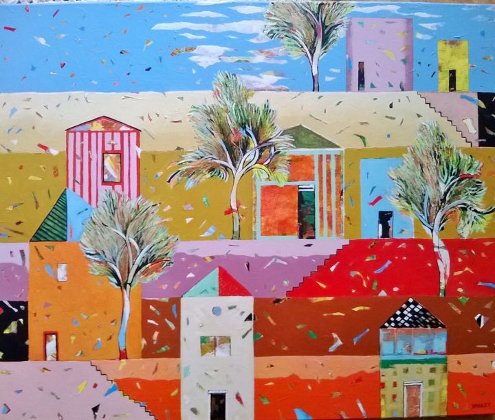 Peinture intitulée "paysage au soleil" par Alain Darriet, Œuvre d'art originale, Acrylique