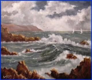 Pittura intitolato "Marine" da Gisèle Darrieux-Boblin, Opera d'arte originale, Olio
