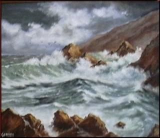 Pintura titulada "Marine de l'Océan" por Gisèle Darrieux-Boblin, Obra de arte original, Oleo