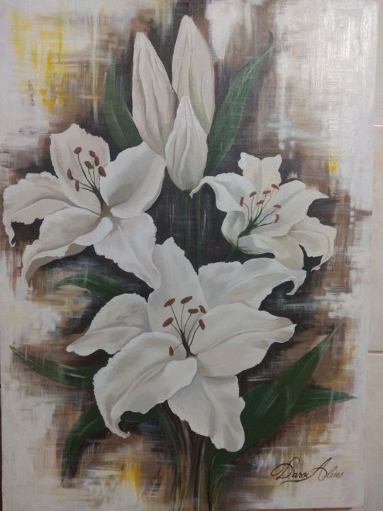 Painting titled "Flores" by Darci Alves, Original Artwork, Acrylic