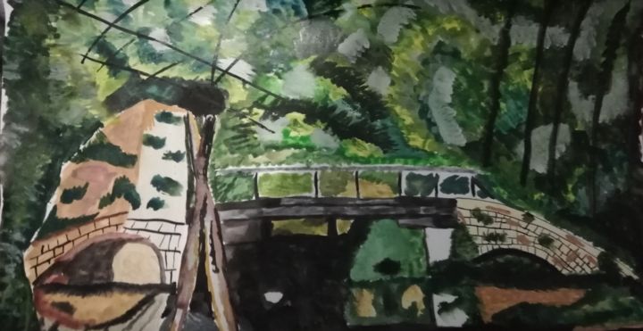 Картина под названием "Мост в Третий круг" - Daria Molokanova, Подлинное произведение искусства, Гуашь