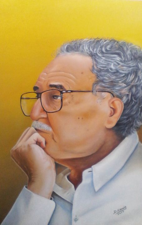 Malerei mit dem Titel "Gabo pensante" von Darwin Alarcón, Original-Kunstwerk, Öl