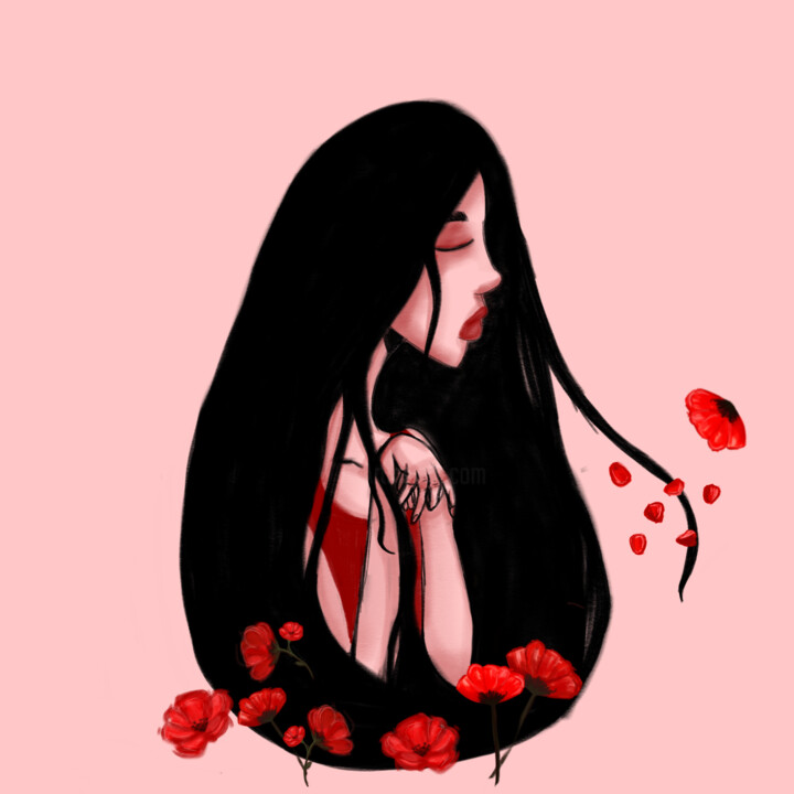 Arte digital titulada "The Scarlet poppies" por Darya Flynn, Obra de arte original, Trabajo Digital 2D