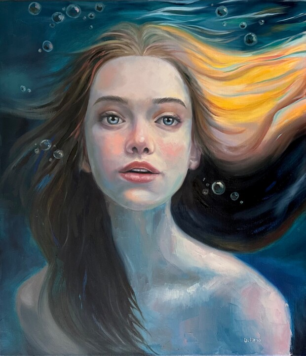 Painting titled "Little Mermaid" by Darya Khus, Original Artwork, Oil