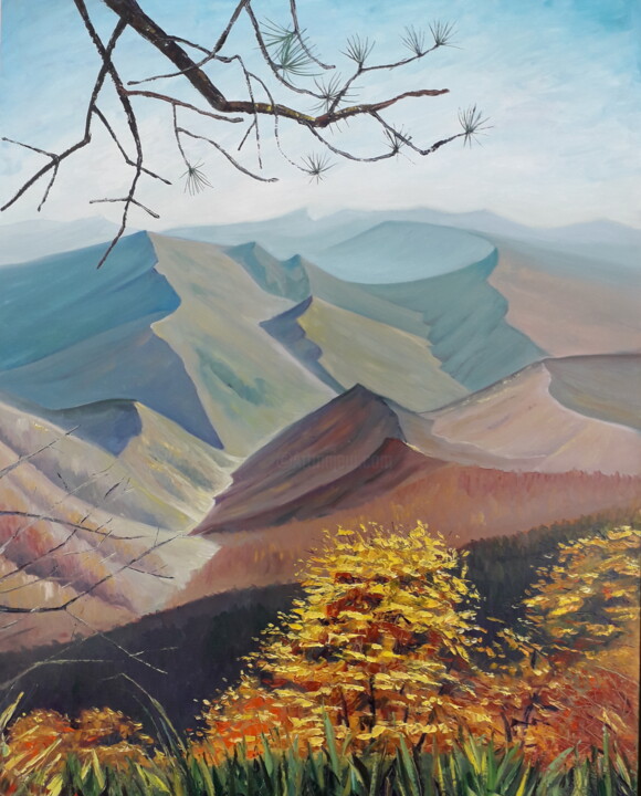 绘画 标题为“вид на горы” 由Darya Lazko, 原创艺术品, 油 安装在木质担架架上