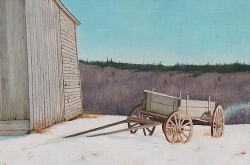 Painting titled "BEHIND THE BARN" by Daryl Budd, Original Artwork, Oil