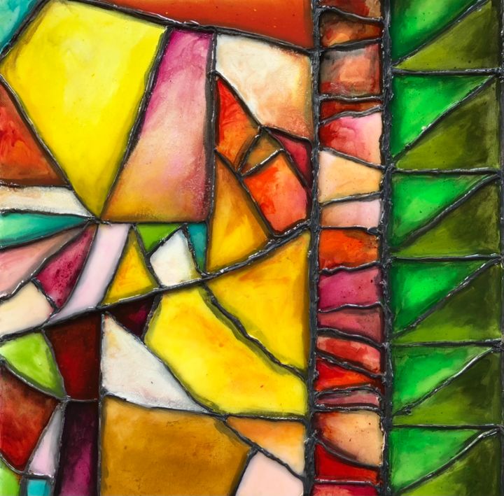 Peinture intitulée "Spring Stained Glass" par Daša Linets, Œuvre d'art originale, Acrylique