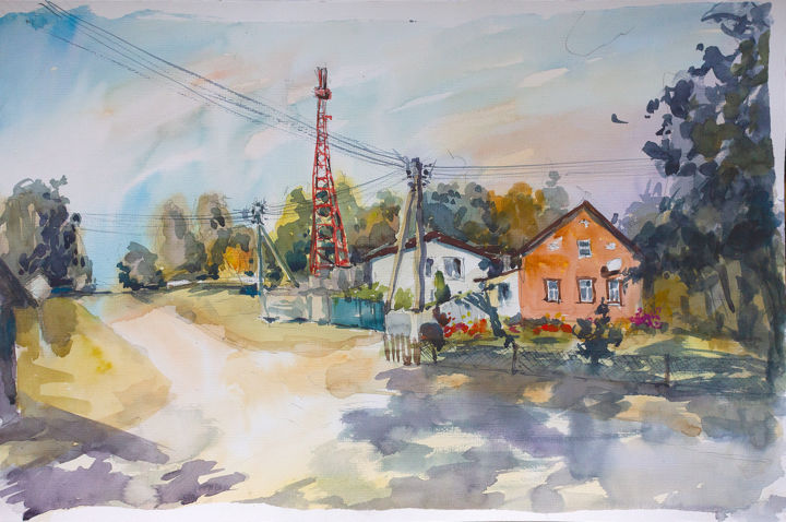 Картина под названием "Village" - Darya Vlasova, Подлинное произведение искусства, Акварель