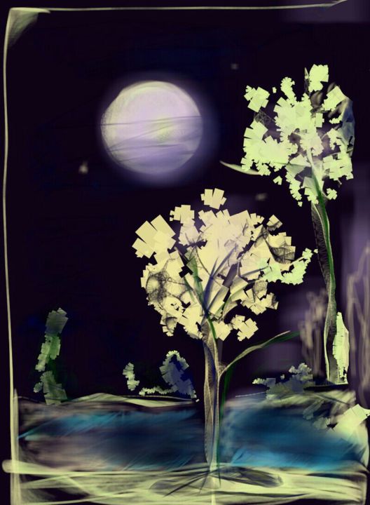 Картина под названием "Полнолуние в Киото" - Dasha Kazarinova-Pylnova, Подлинное произведение искусства, Другой
