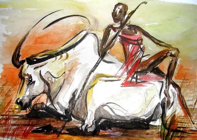 Dessin intitulée "Белый бык" par Dashket, Œuvre d'art originale, Autre