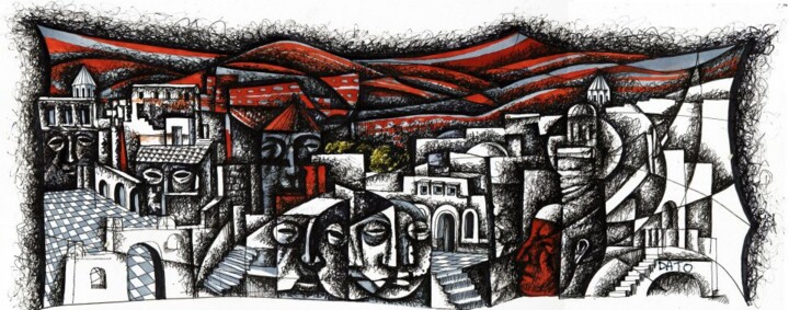 Drawing titled "Cidade abandonada" by Dato Didishvili, Original Artwork, Marker