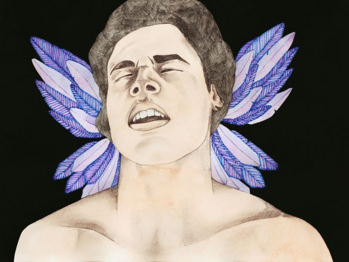 Картина под названием "BlissFace / Wings" - Dato Simonia, Подлинное произведение искусства, Чернила