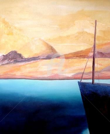 Peinture intitulée "bateau" par Noëlle Dauby, Œuvre d'art originale
