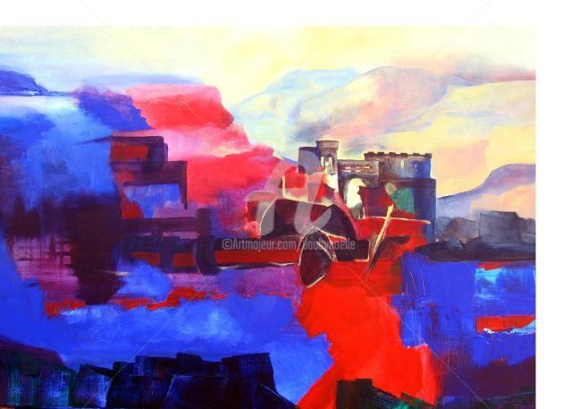 Painting titled "pays cobalt" by Noëlle Dauby, Original Artwork