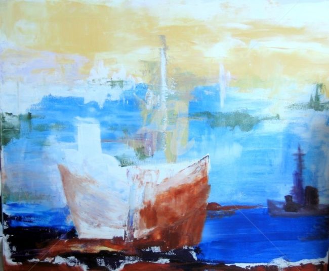 Peinture intitulée "bateaux" par Noëlle Dauby, Œuvre d'art originale