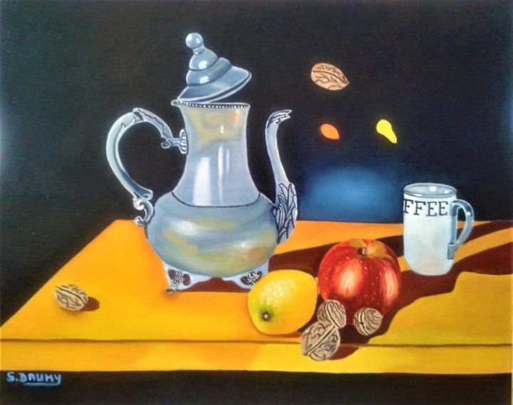 Peinture intitulée "Café d'automne" par Sophie Daumy, Œuvre d'art originale, Huile
