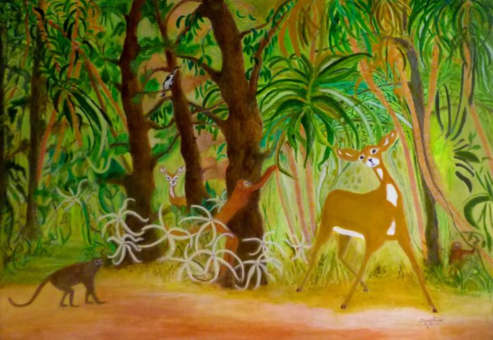 Malerei mit dem Titel "Jungle" von Dauphine De Valence, Original-Kunstwerk