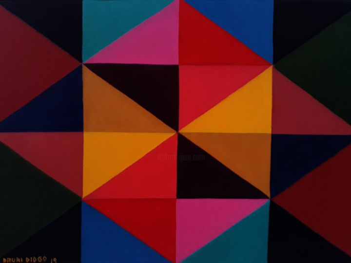 Painting titled "Geometria multicolo…" by Dauri Diogo, Original Artwork, Oil