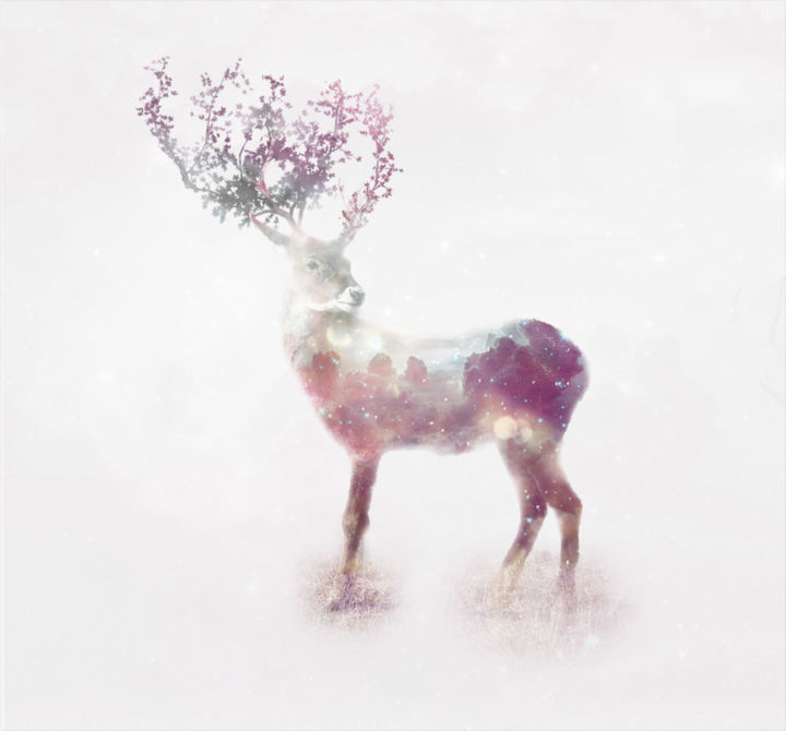 Digital Arts titled "Cosmic Love Reindeer" by Davangarte, Original Art, Photo Montage
