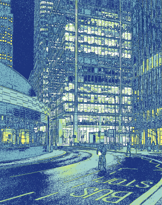 Arte digital titulada "Canary Wharf Evening" por Dave Collier, Obra de arte original, Fotografía manipulada