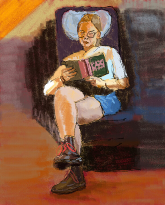 Digitale Kunst mit dem Titel "The Reader 2" von Dave Collier, Original-Kunstwerk, 2D digitale Arbeit