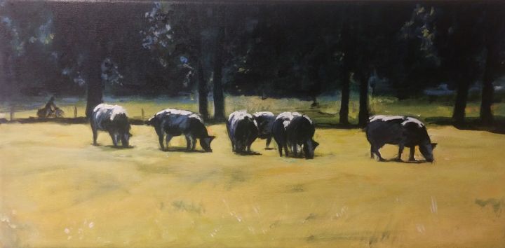 Schilderij getiteld "Koeien" door Dave Geukens, Origineel Kunstwerk, Acryl