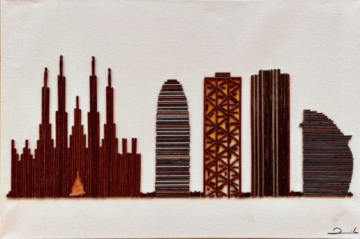 Collages titled "Barcelona skyline" by David Borràs, Original Artwork, Collages