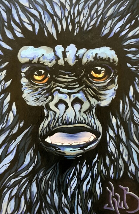 Pintura intitulada "singe bleu" por David Augusto (mojak), Obras de arte originais, Acrílico