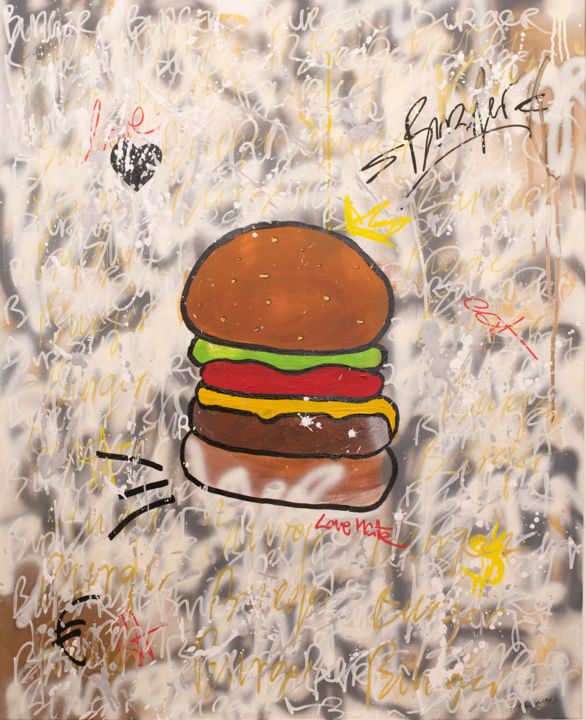 Pintura intitulada "Burger" por David Bascuñana, Obras de arte originais, Acrílico Montado em Armação em madeira