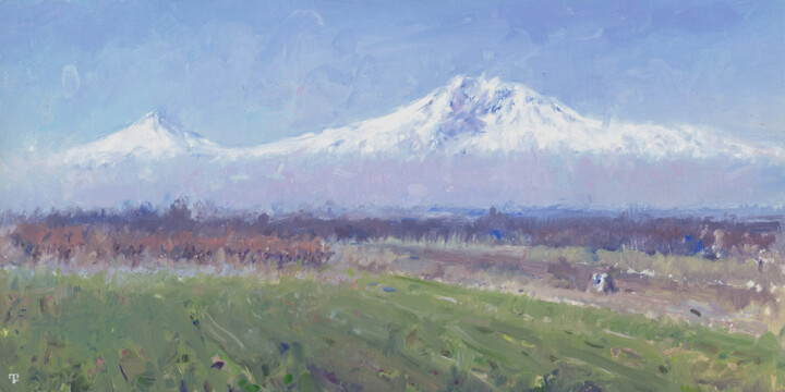 Painting titled "Ararat, Masis." by David Beglaryan, Original Artwork, Oil Mounted on Wood Stretcher frame