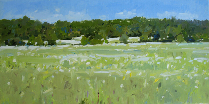 Painting titled "Chamomile Field. Lo…" by David Beglaryan, Original Artwork, Oil Mounted on Wood Stretcher frame