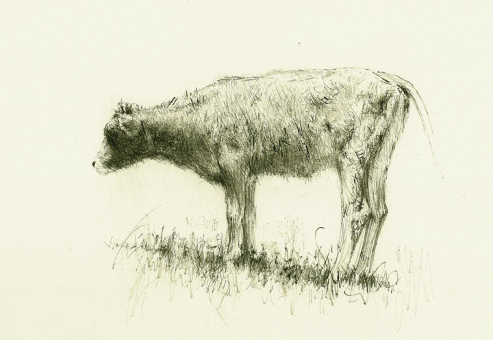 Desenho intitulada "Heifer" por David Beglaryan, Obras de arte originais, Tinta