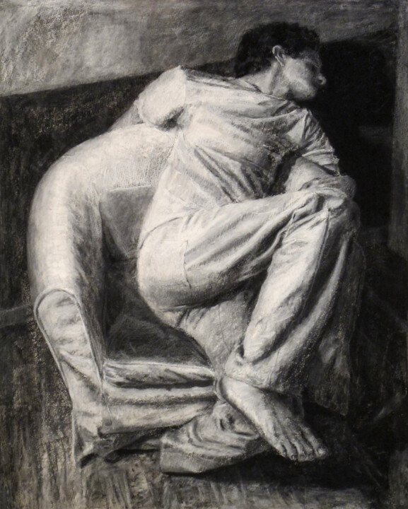 Dessin intitulée "Figure dans un inté…" par David Benayoun, Œuvre d'art originale, Craie