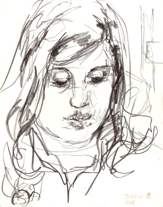 Drawing titled "Myriam" by David Benayoun, Original Artwork, Chalk
